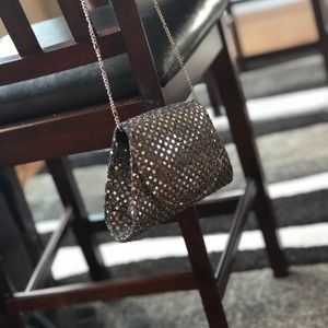 Silver sequin clutch with silver chain